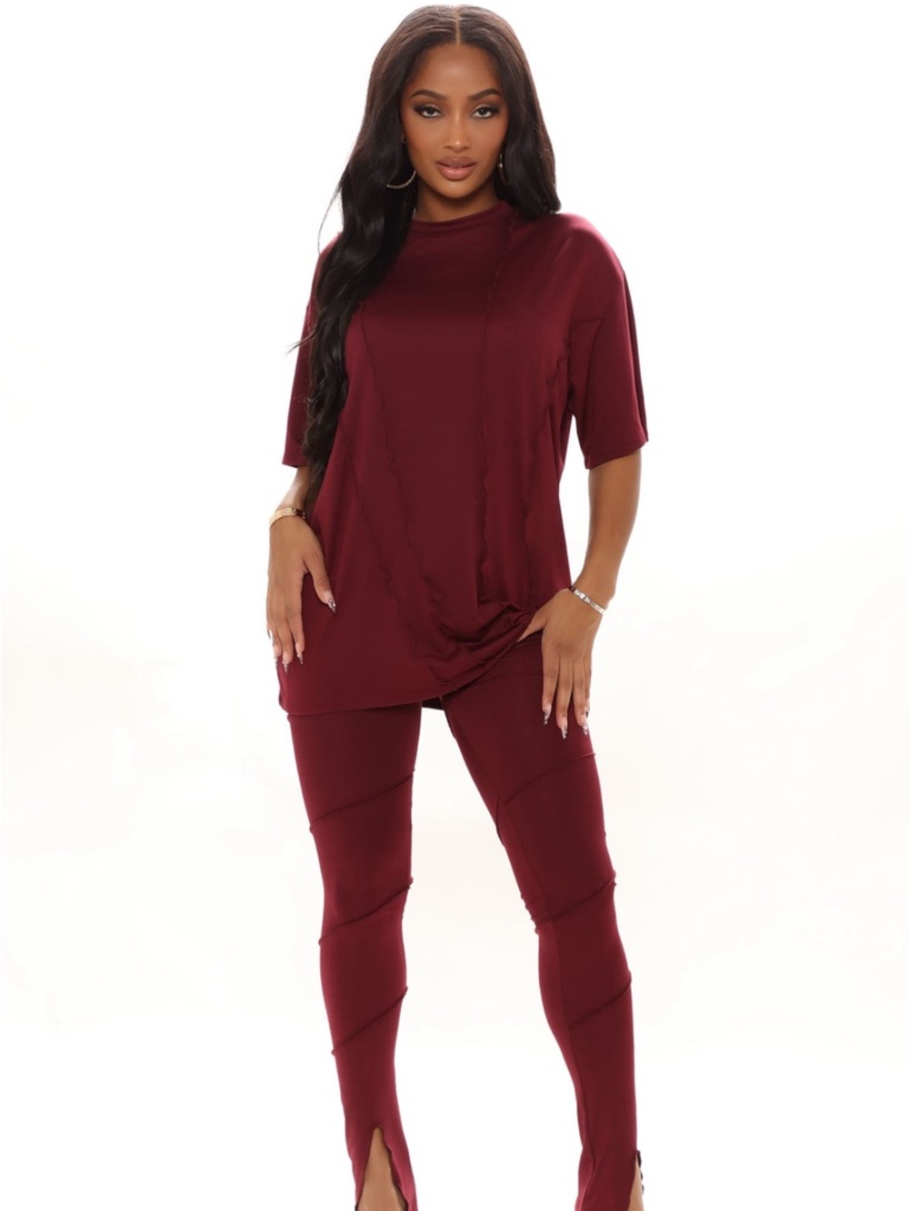 Women’s Burgundy Two-Piece Lounge Set Pants & Top